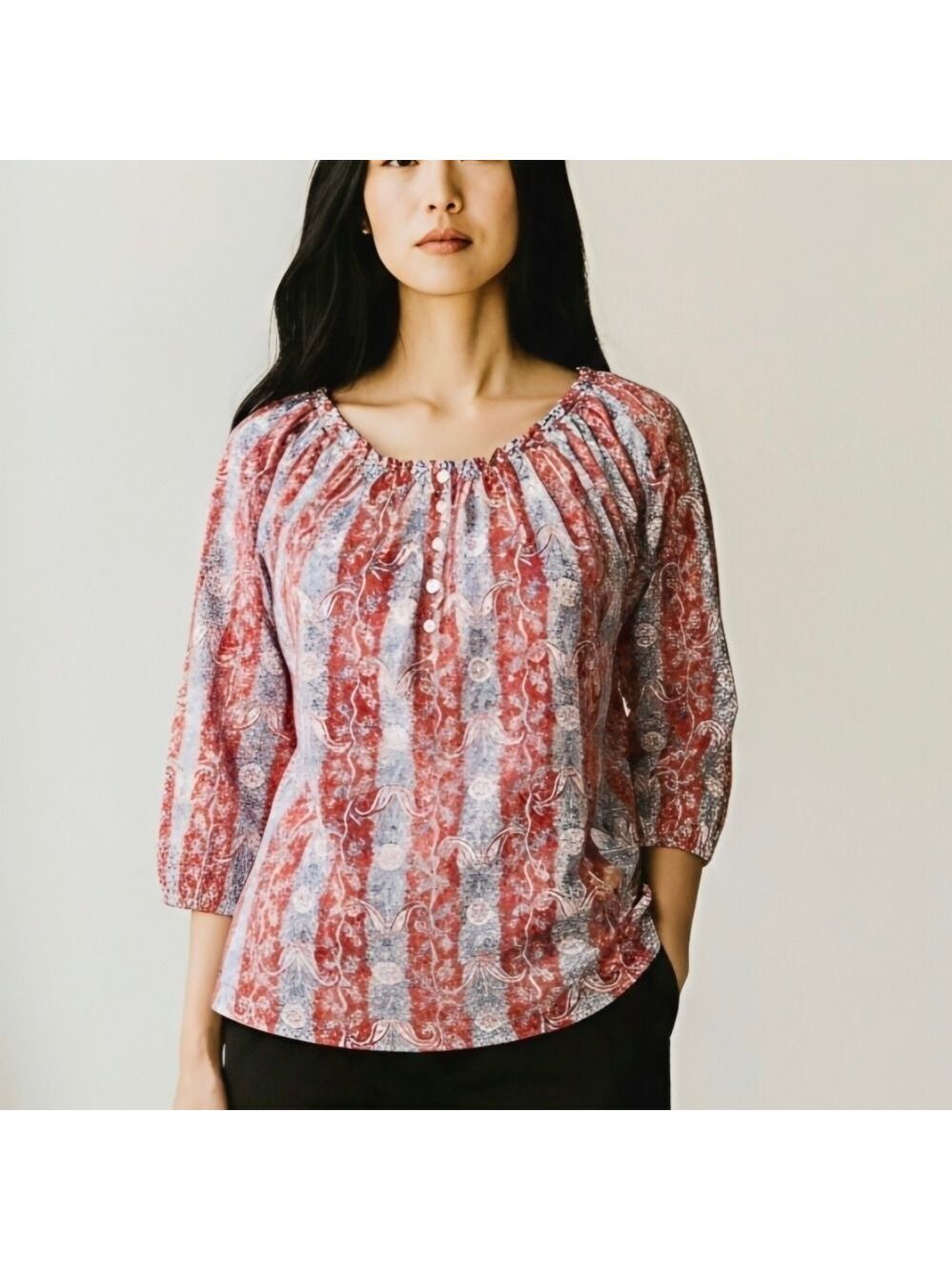 Chaps Womens Peasant Blouse Medium Paisley #BL2